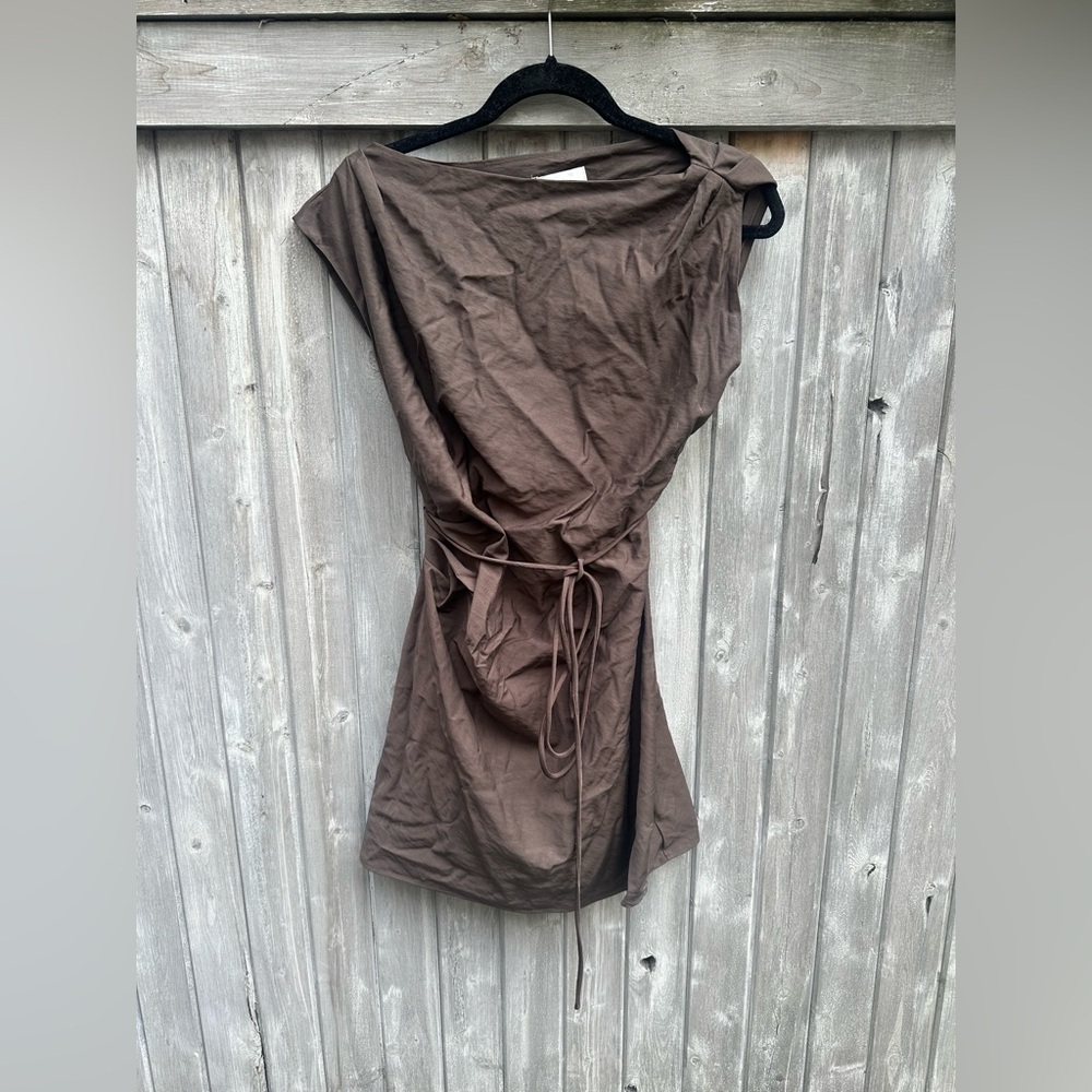 DISSH NWT Marmo Brown Chocolate Draped Mini Dress - Picture 4 of 7